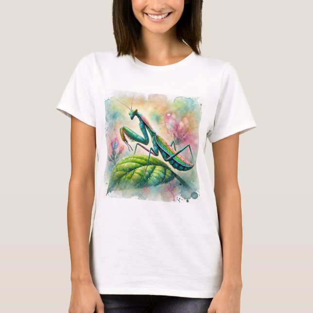 Praying Mantis Watercolor Art T Shirt (Framsida)