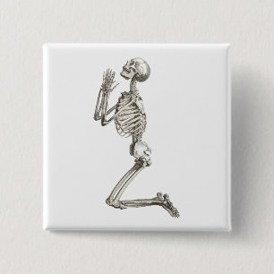 Praying Skeleton Halloween Button Knapp