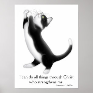 Praying Tuxedo Kitten Philippians 4:13 Poster