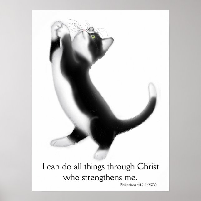 Praying Tuxedo Kitten Philippians 4:13 Poster (Framsidan)