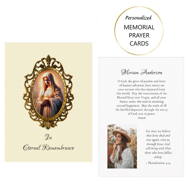 Praying Virgin Mary Catholic Memorial Prayer Card Placeringskort (Skapare uppladdad)