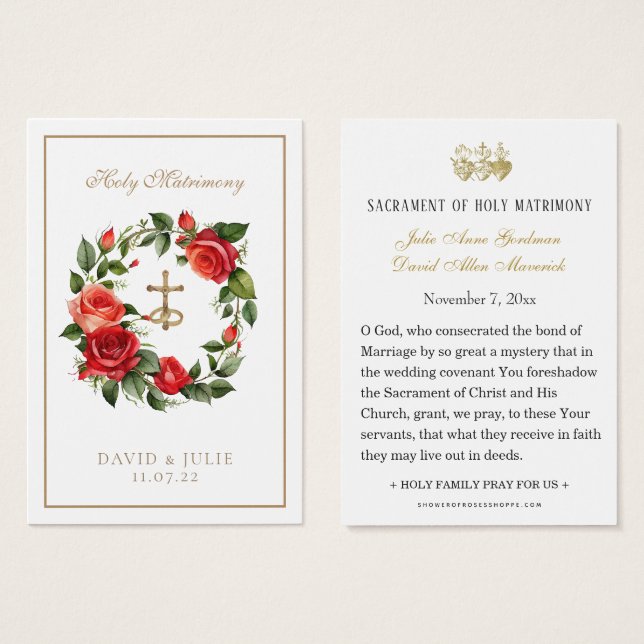 Praykort för katolsk Röd ros Crucifix Bröllop Visitkort (Framsida & baksida)