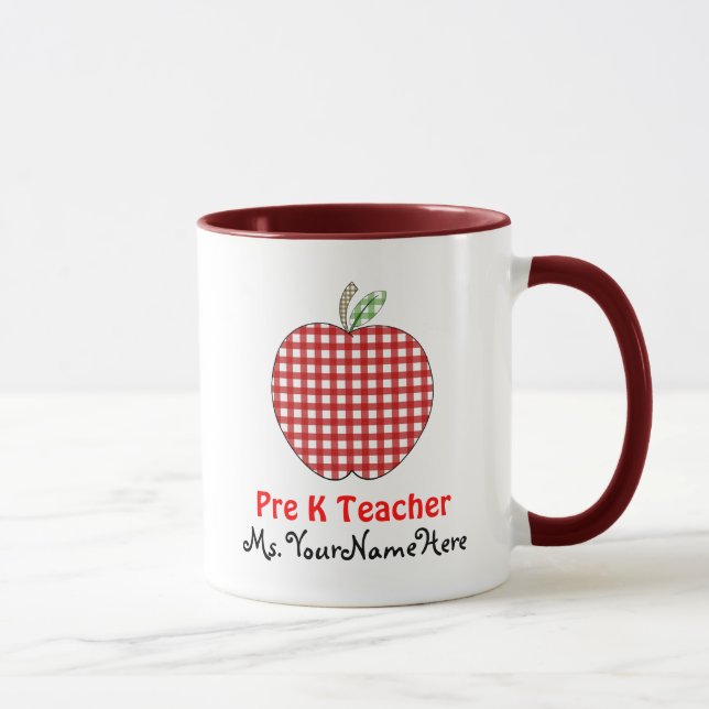 Pre dagisläraremugg - röd Gingham Apple Mugg (Höger)