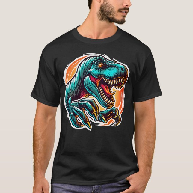 Pre-Historic Epic Dino Attack T-Rex T Shirt (Framsida)