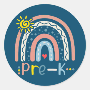 Pre K Boho Rainbow Teacher Student Back to school Runt Klistermärke