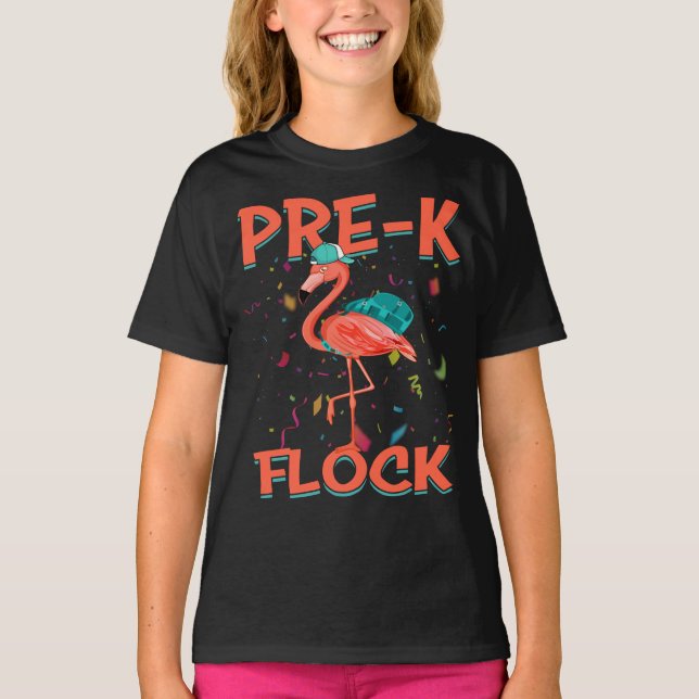 Pre-K Flock Flamingo Back to school T Shirt (Framsida)