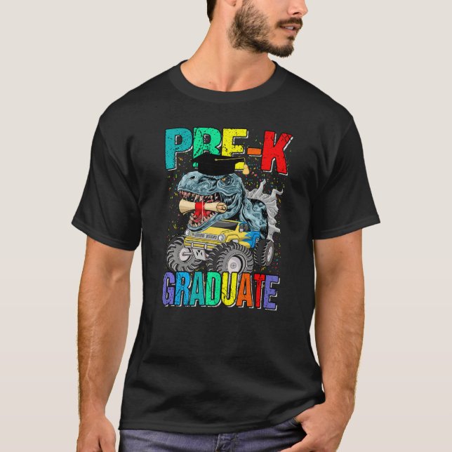 Pre K Graduate Monster Truck Dinosaur Graduation   T Shirt (Framsida)