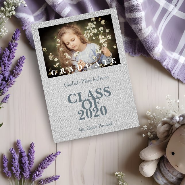 Pre-K Graduation Simple Photo Gray Textile Texture (Pre-K Graduation Simple Photo Gray Fabric Texture Card.)