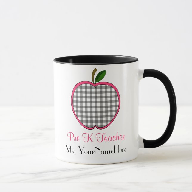 Pre K-läraremugg - grå GinghamApple w rosa Mugg (Höger)