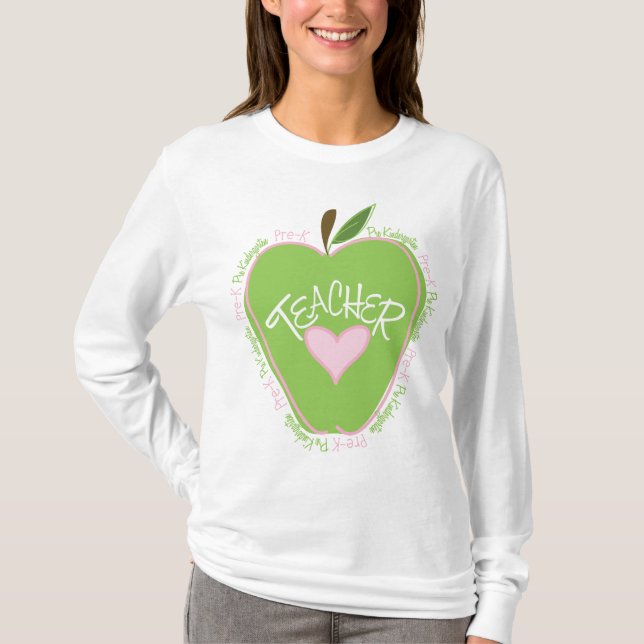 Pre K-lärarerosor och gröna Apple Tee Shirt (Framsida)