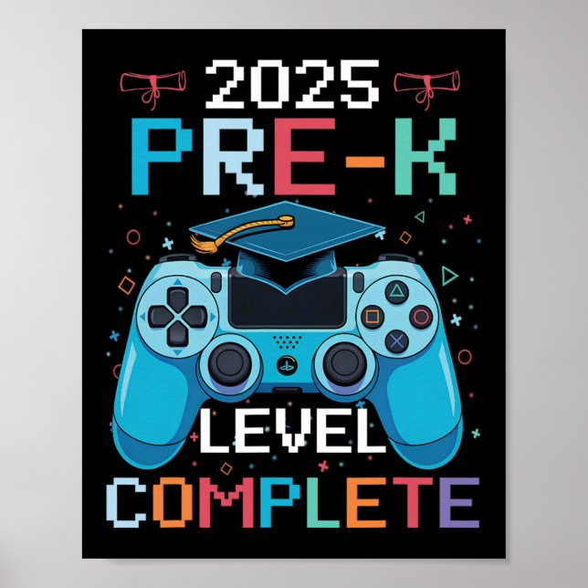 Pre-k Level Complete Video Gamer Boy Graduation  Poster (Framsidan)