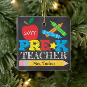 Pre-K Preschool Teacher Keepsaké Bright Chalkboard Julgransprydnad Keramik