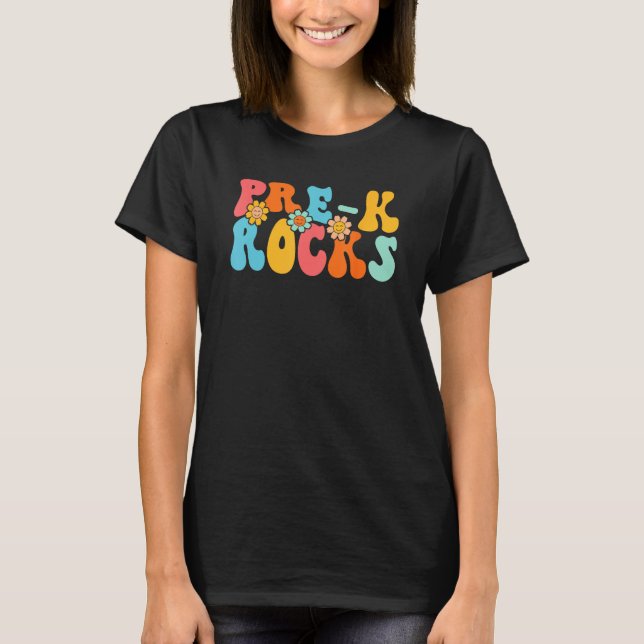Pre K Rocks Kid Clourful Flowers Adorable T Shirt (Framsida)