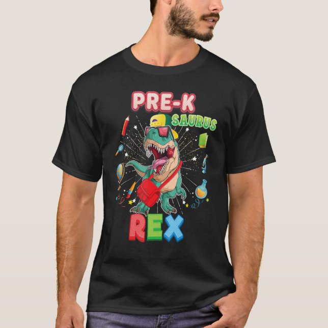 Pre K Saurus Dinosaur Rex Back to school Kid här T Shirt (Framsida)