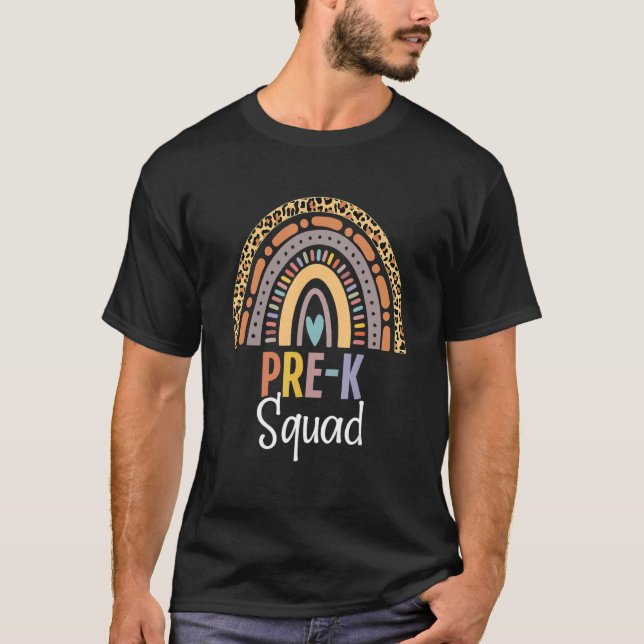 Pre K Squad Back to school Boho Rainbow Leopard T Shirt (Framsida)