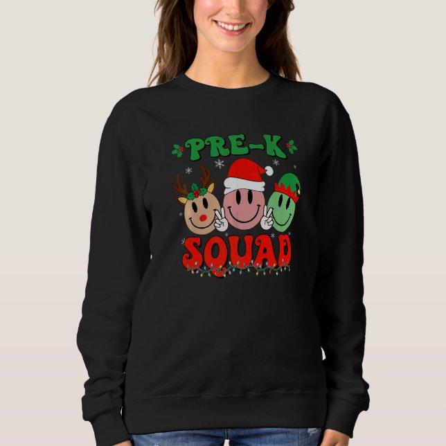 Pre K Squad Retro Groovy Christmas Teacher Life   T Shirt (Framsida)