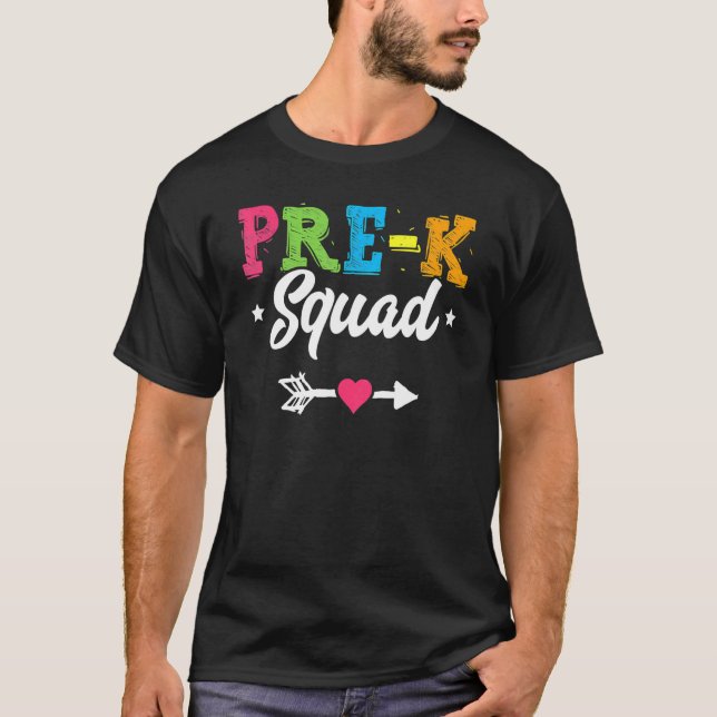 Pre K Squad Teacher Student Kids Preschool Back To T Shirt (Framsida)