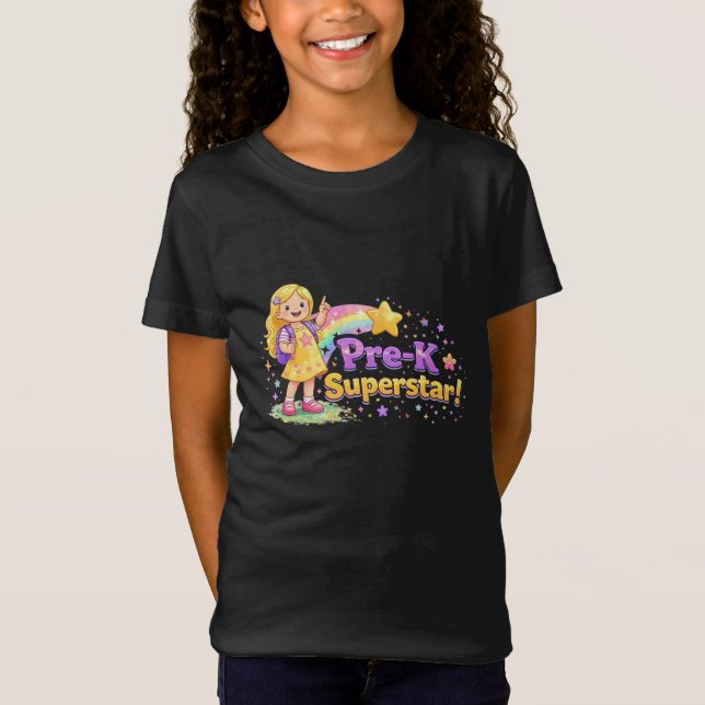 Pre-K Superstar – Bright Kids Design T Shirt (Framsida)