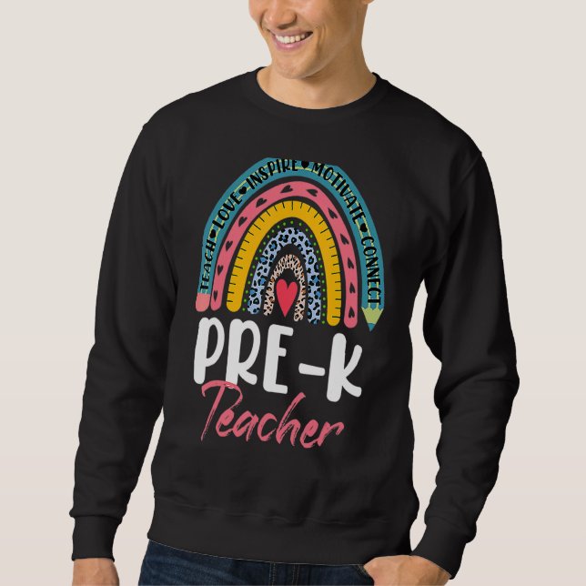 Pre K Teacher Boho Rainbow Cute Back to school Lång Ärmad Tröja (Framsida)