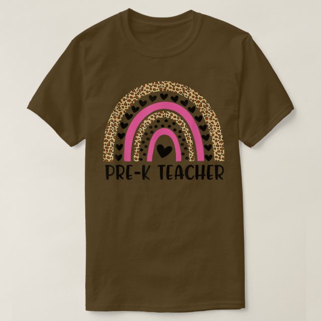Pre K Teacher Funny Leopard Rainbow Back to school T Shirt (Design framsida)