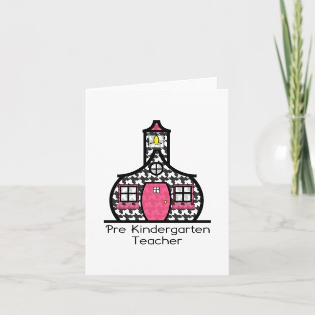 Pre K Teacher Houndstooth Schoolhouse Kort (Framsida)