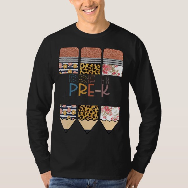 Pre K Teacher Leopard Pencil Back to school T Shirt (Framsida)