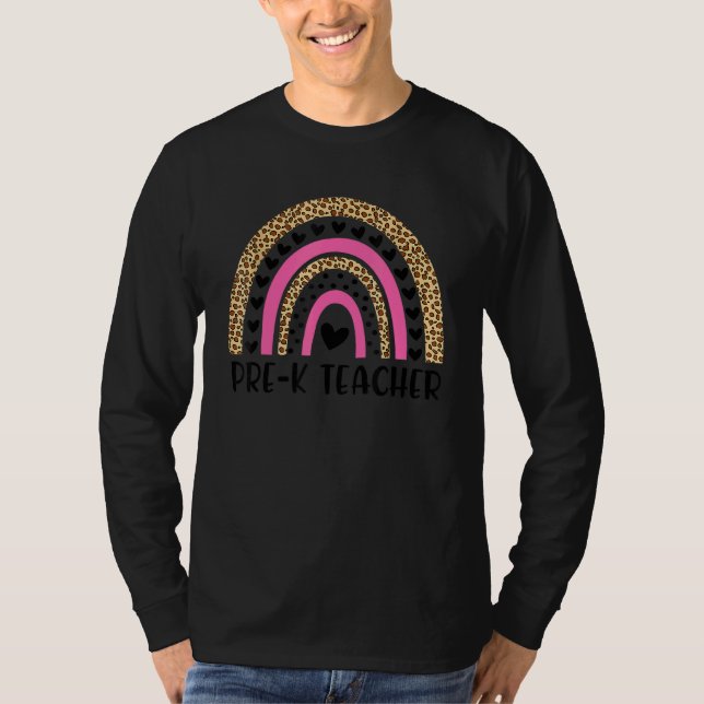 Pre K Teacher Leopard Rainbow Back to school T Shirt (Framsida)