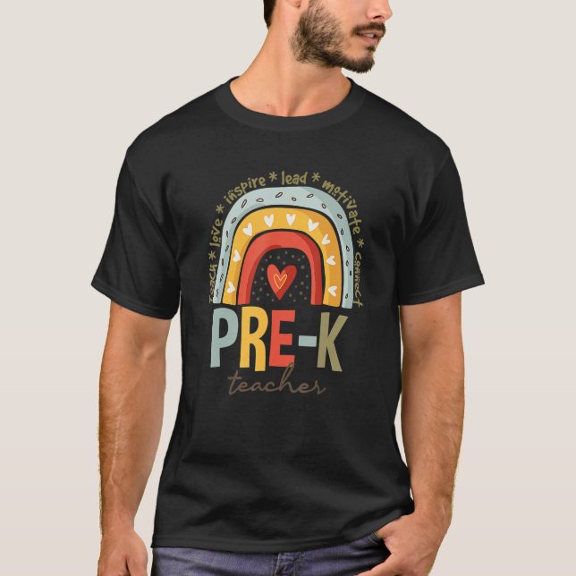 Pre K Teacher Life Boho Rainbow Back to school T Shirt (Framsida)
