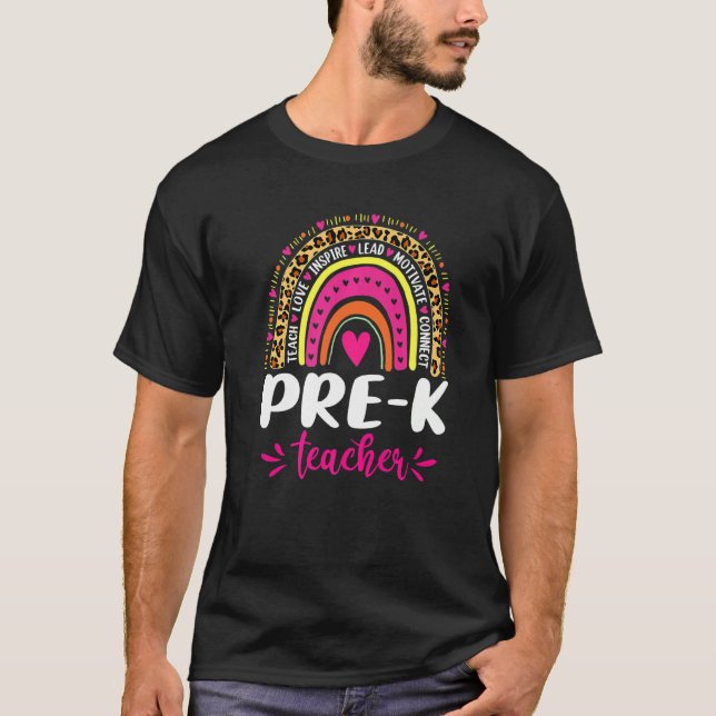 Pre K Teacher Rainbow Leopard Back to school T Shirt (Framsida)