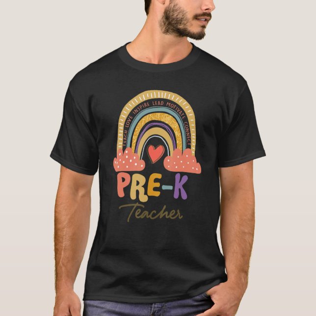 Pre K Teacher Teach Kärlek Inspire Boho Rainbow T Shirt (Framsida)
