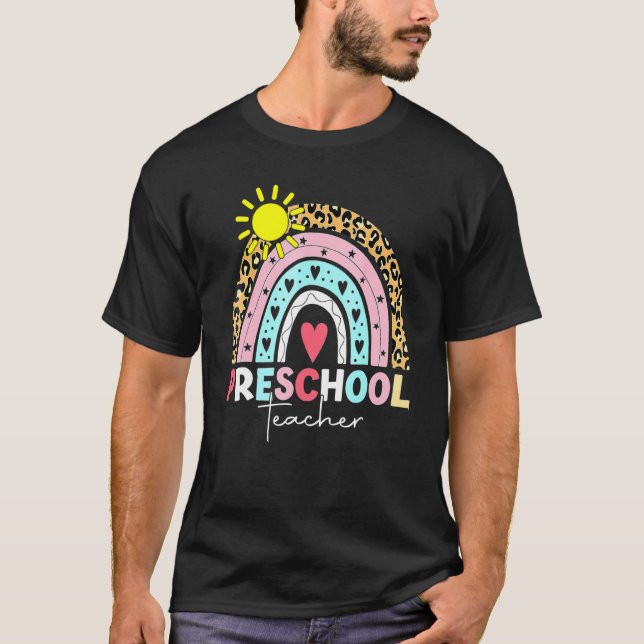 Pre K Teacher Teach Preschool Boho Rainbow Leopard T Shirt (Framsida)