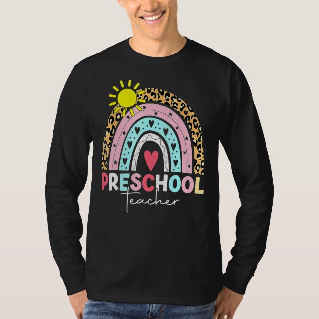 Pre K Teacher Teach Preschool Boho Rainbow Leopard T Shirt (Framsida)