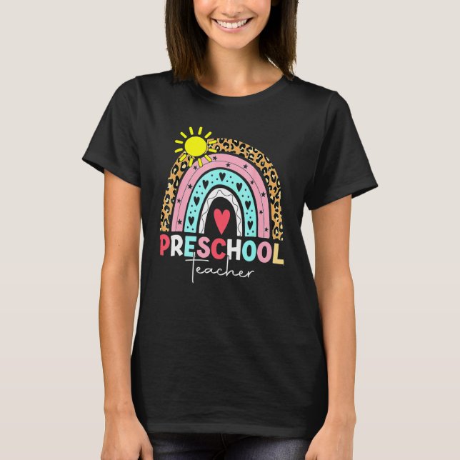 Pre K Teacher Teach Preschool Boho Rainbow Leopard T Shirt (Framsida)