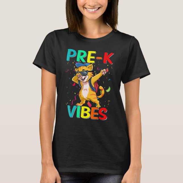 Pre K Vibes Cat Back to school T Shirt (Framsida)