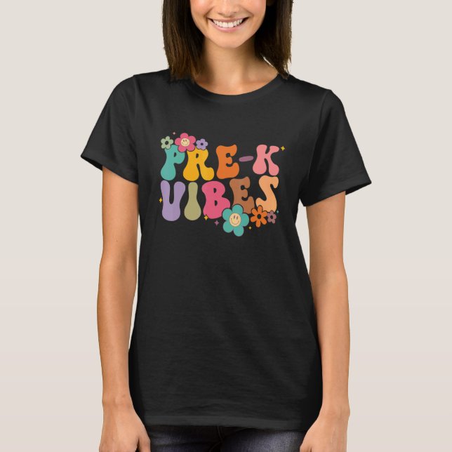 Pre K Vibes First Day Preschool Kids Back to Schoo T Shirt (Framsida)