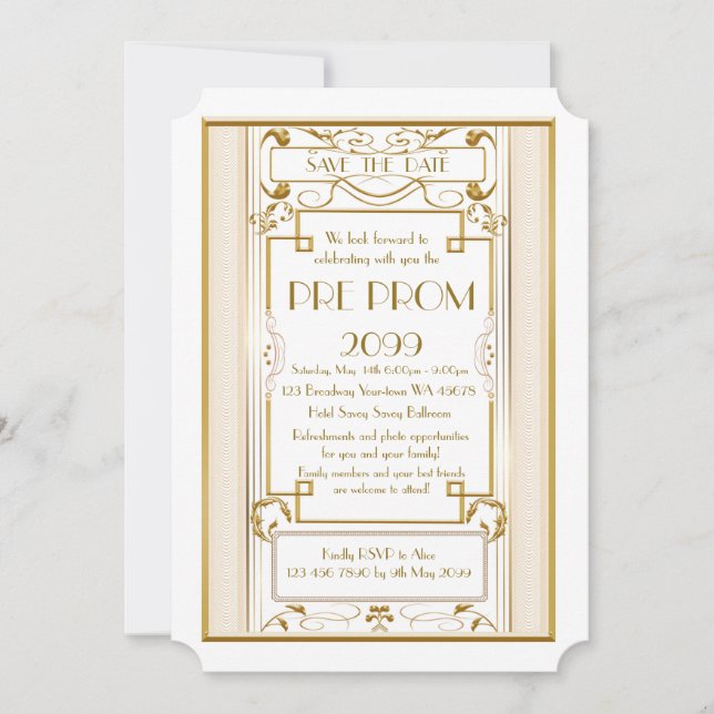 Pre-PromJunior, Underbar Gatsby, Guld,vit Spara Datumet (Framsida)