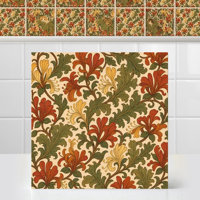 Pre Rafaelit Matchande Mönster Katt Ljung Kakelplatta (Matching Pattern Series Pre Raphaelite Cat Honeysuckle Ceramic Tile Mural)