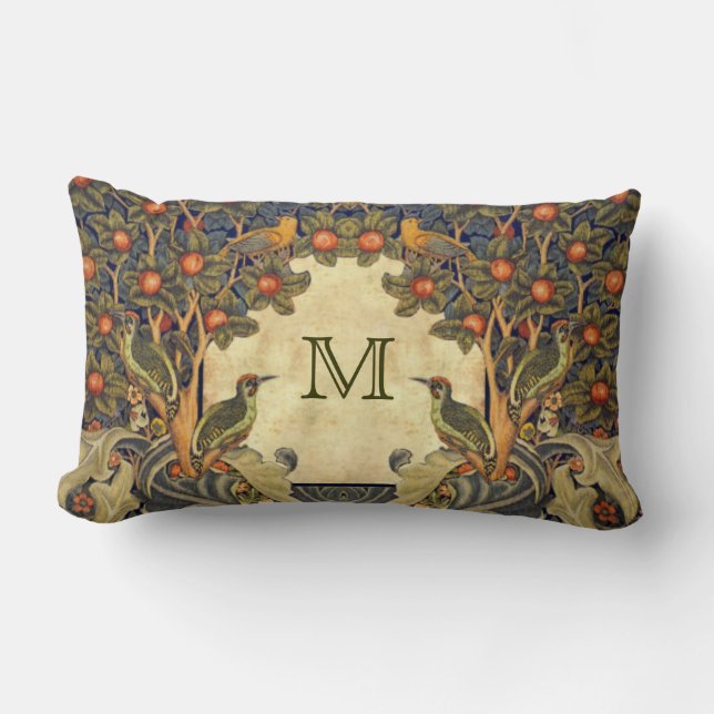 Pre Raphaelite Wm. Morris ANPASSADE MONOGRAM Lumbarkudde (Framsida)