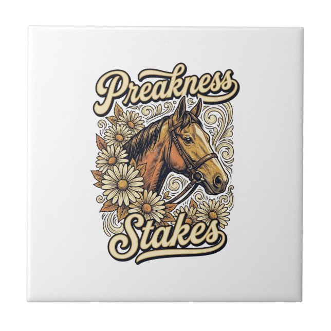 Preakness Stakes Vintage Häst Blommig Tävling Desi Kakelplatta (Framsidan)