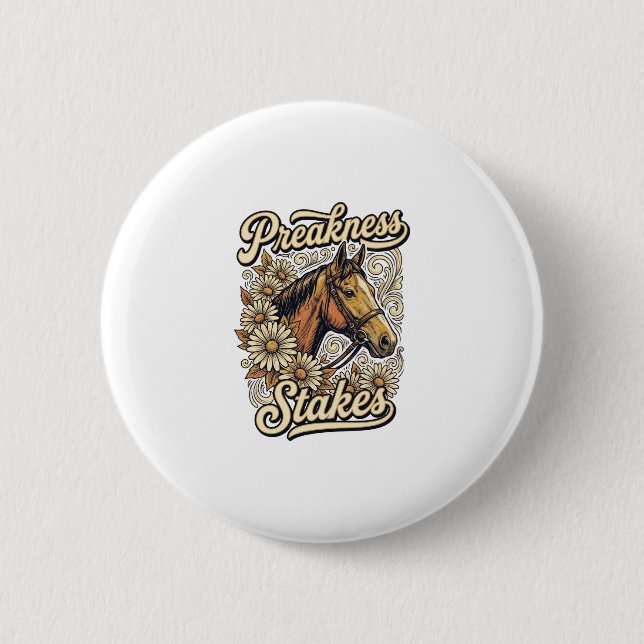 Preakness Stakes Vintage Häst Blommig Tävlingsdesi Knapp (Framsida)