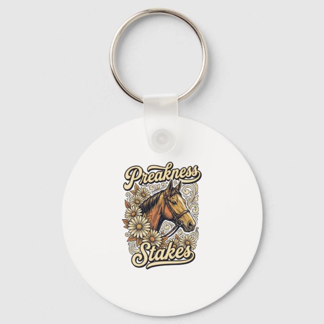 Preakness Stakes Vintage Häst Blommig Tävlingsdesi Nyckelring (Framsida)