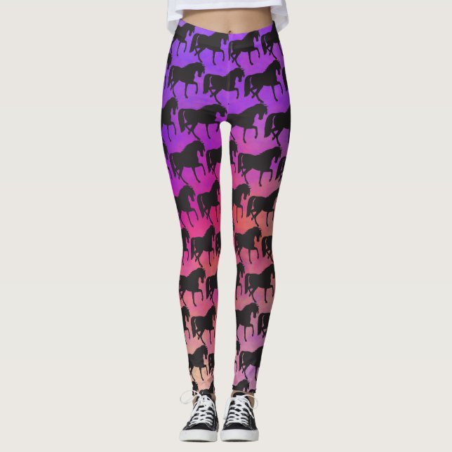 Preancing Horse Silhouette Sunset Färg Leggings (Framsida)