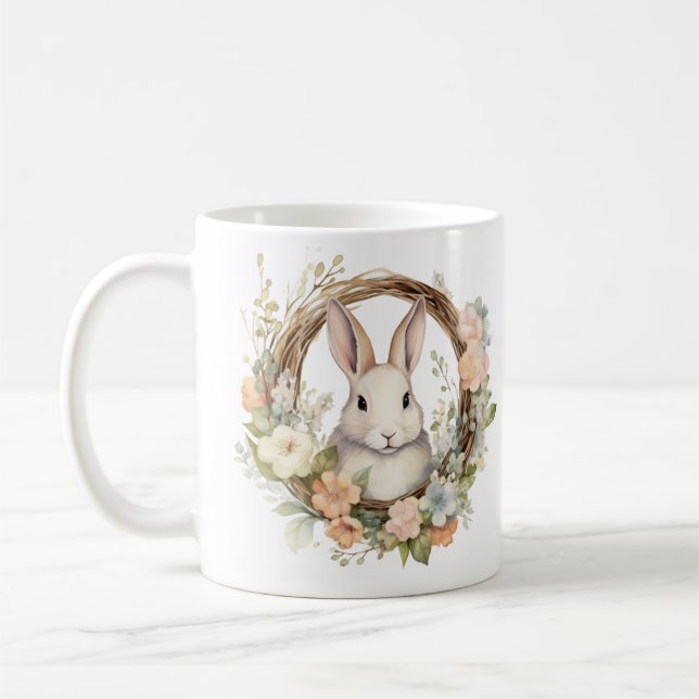 Precious Bunny Rabbit med Vår blommor Kaffemugg (Vänster)