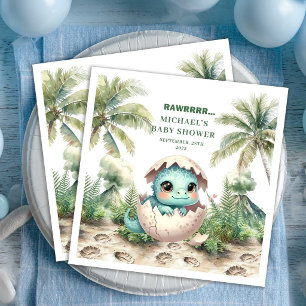 Precious Dino Baby Shower Kommer Snart Servetter