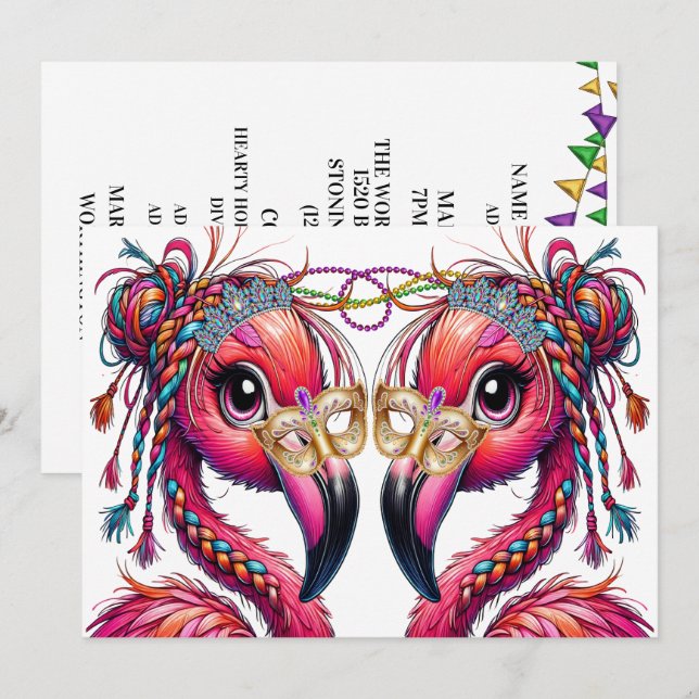 Precious Flanty Flamingos Inbjudningar (Fram/baksida)