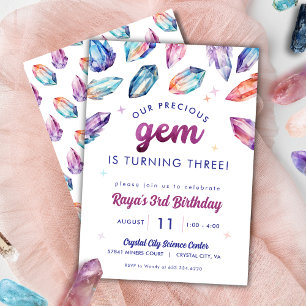 Precious Gem Girls 3rd Birthday Crystals Inbjudningar