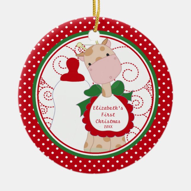 Precious Giraffe Baby första julprydnad Julgransprydnad Keramik (Framsidan)