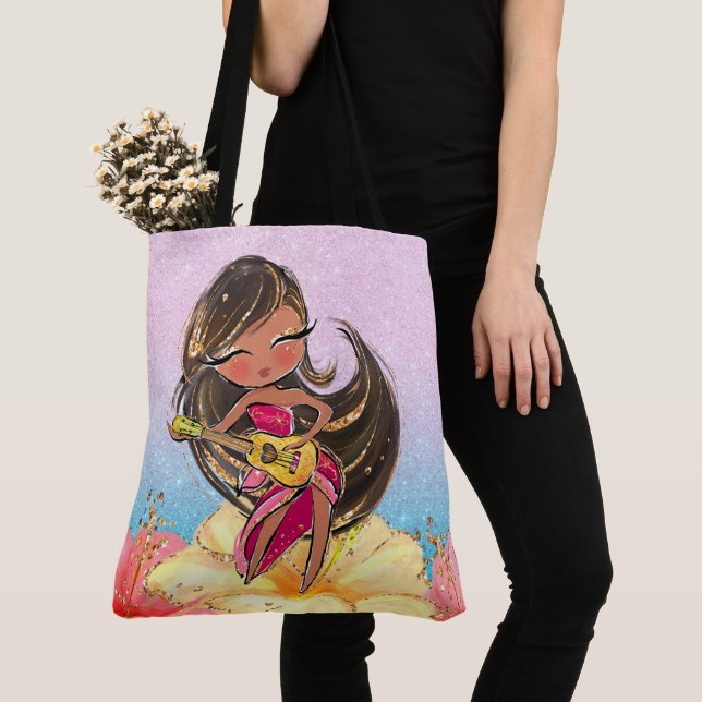 Precious Guitar Girl Tote See Back Tygkasse (Närbild)