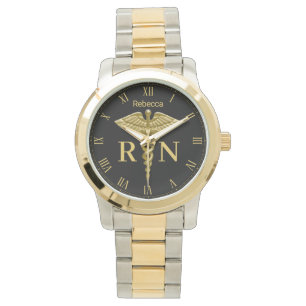 Precious Medical Guld Caduceus Registered Nurse RN Armbandsur