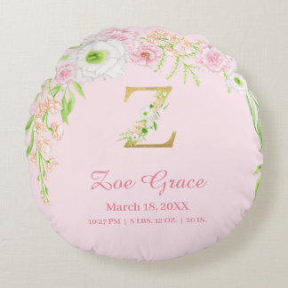 Precious Pink Gold Monogram "Z" Baby Girl Stats Rund Kudde